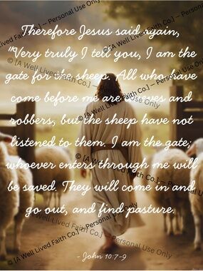 Hand Crafted Jesus with Sheep I Am Statement Wall Art Print